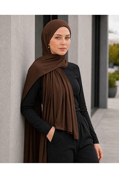 Merve Nayir Hijab Combed Cotton Shawl Jersey Lycra Shawl Hijab Brown