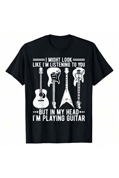 LİNA06 تي شيرت I Might Look Like I'm Listening To You Vintage Guitar Music، م...