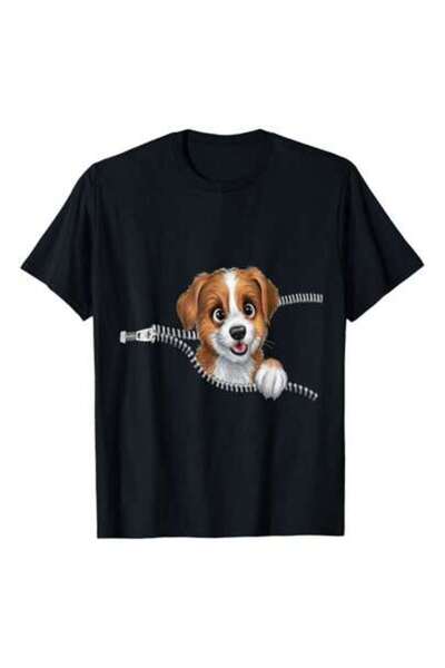 29CUN Cute Dog In Funny Zipper Pocket Graphic Design Puppy T-Shirt, 220g Pure...