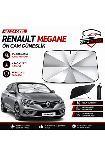 Oto Çizgi Renault Megane Şemsiye Tip Ön Cam Güneşliği Katlanabilir UV Korumal...