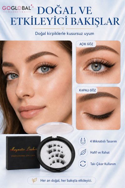 goglobal 4 Mıknatıslı Manyetik Takma Kirpik HPD10 | Yapıştırıcısız | Doğal Gö...