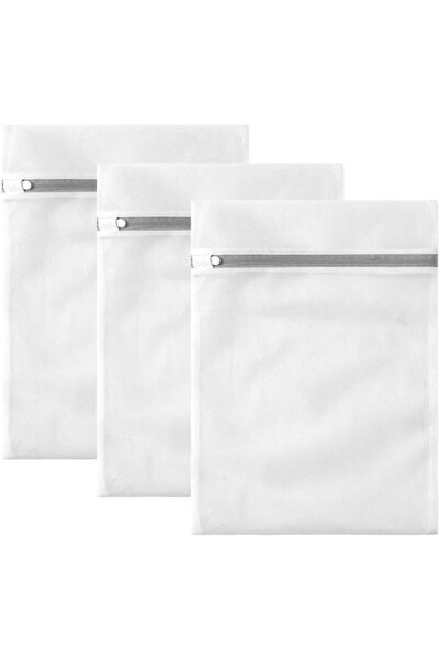 STARSTAR Three-piece mesh laundry bag set, white with zipper.