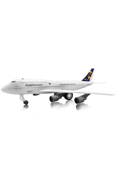 OEM Avion model Jumbo Nr. 747 cu sunete realiste - Design alb și albastru, Ba...