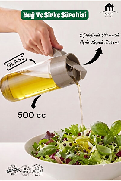 MUF HOME Akıllı Kapak Yağ Sirke Sürahisi Otomatik Açılan Kapaklı Damlatmaz Ca...