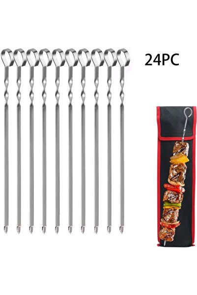 STARSTAR 24 BBQ skewers per pack, steel with wooden handle, includes storage ...
