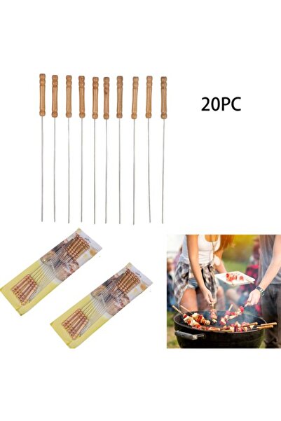 STARSTAR BBQ skewers, 20 pieces per pack, stainless steel with wooden handle,...