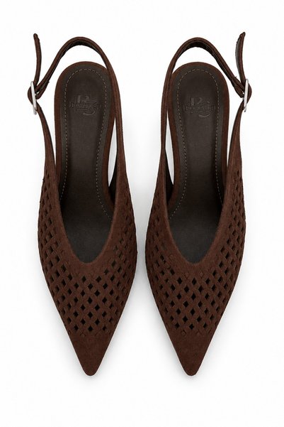 BonuStep Layzer Women's Brown Perforated Suede Low Heel Pointed Toe Shoes