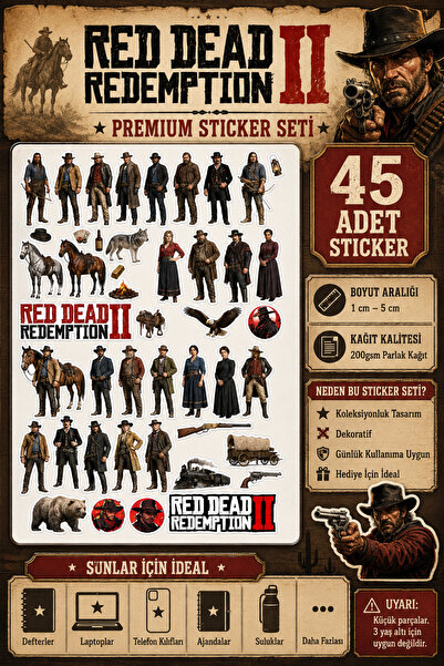 NEORA Red Dead Redemption 45 Adet Sticker Seti