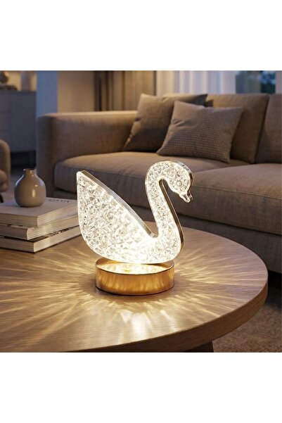 Marsilyan Kuğu Model Kristal LED Masa Lambası – Dokunmatik, 3 Renk Işık Modlu...