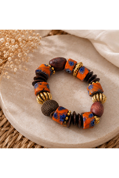 azra takı tasarım Handmade Orange Colored Bohemian Women's Misinal Flexible W...
