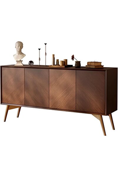 sharpdo Mid‑Century Sideboard Buffet Cabinet, 140×40×80CM Wooden 4‑Door Stora...