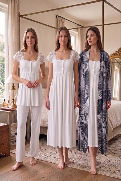 Puerpera Effortt Maternity Patterned Dressing Gown, Nightgown and Pajama Set ...