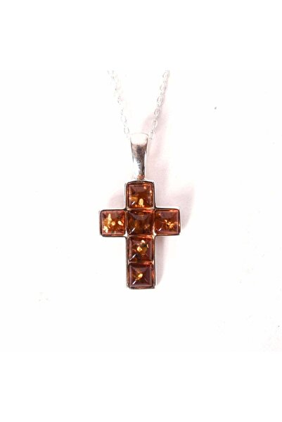 craftmystic Colier argint 925 forma cruce si chihlimbar - Protectie si energi...