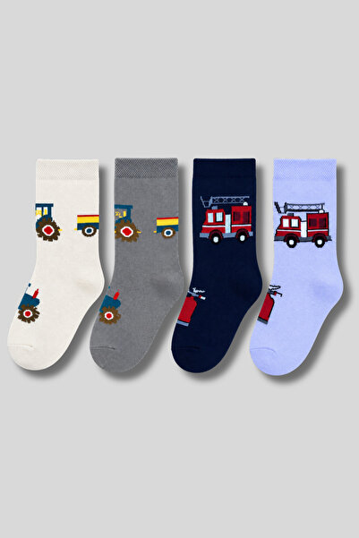 aw adawhite Children's 4-Pack Cotton Patterned Socks