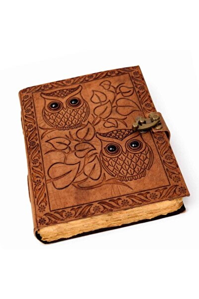 craftmystic Ημερολόγιο από φυσικό δέρμα με Κουκουβάγια και Οψιδιανό 20x15 εκ....