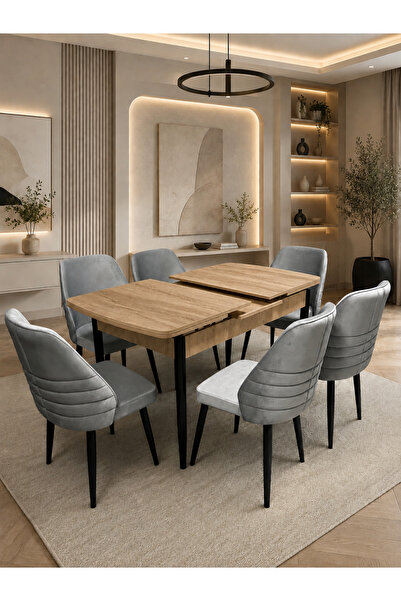 Concept Ayz Home Myosotis Serisi 6 Kişilik A.Gri Kumaş Traverten MDF Açılır Y...
