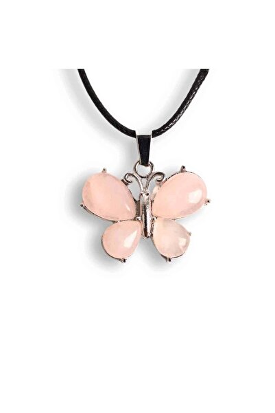 craftmystic Colier ajustabil fluture cu Cuart Roz - Protectie si Eleganta