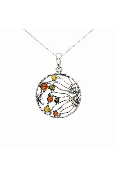 craftmystic 925 silver necklace, round, sun and moon with natural amber – bal...