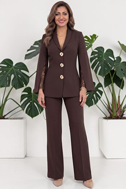 Moda Amore Women's Lined Crepe Cape Jacket and Trousers Two-Piece Set – Acces...