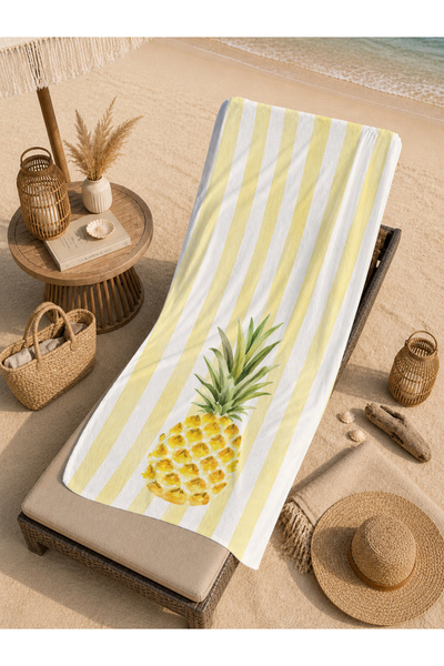 Evmila Prosop de plajă cu model tropical de vară, cu dungi galbene pastelate,...
