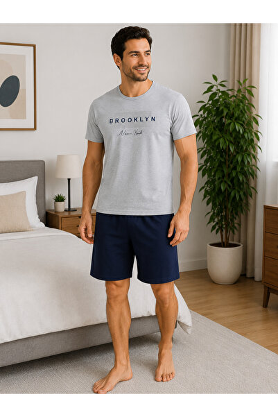 Mirano Set de pijamale din bumbac pentru bărbați, cu tricou gri și pantaloni ...