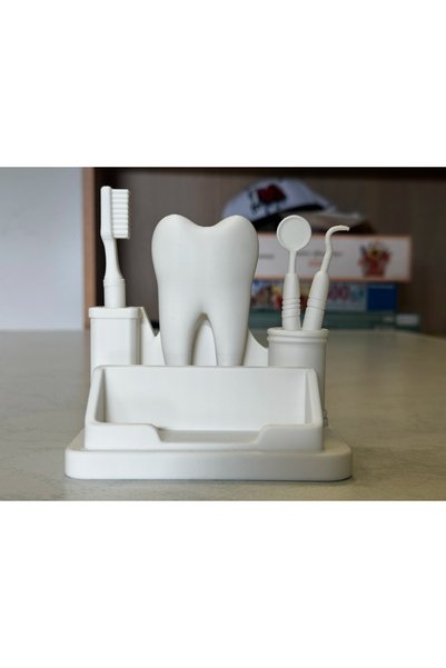 DU&ER Suport pentru cărți de vizită pentru stomatologi cu figurină dentară, suport pentru carduri de birou, decor pentru birou clinic