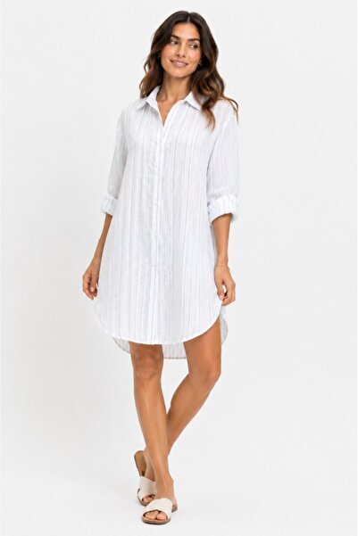 Mulberry Women's Muslin Striped Shirt Oversize Long Sleeve Buttoned Relaxed F...