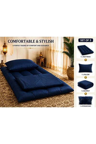 Generic Afras 3-Piece Blue Floor Mattress Set with Pillow, Blanket & Storage ...