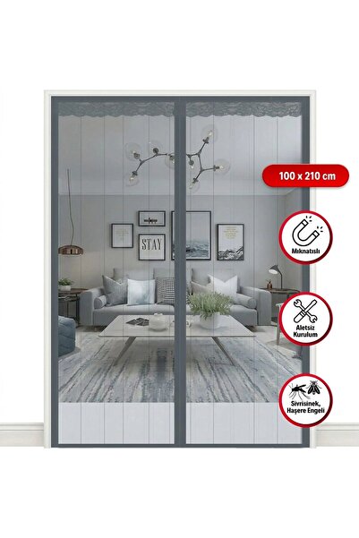 Greathings Mıknatıslı Kapı Sinekliği Gri 100x210 cm Otomatik Kapanan Manyetik...