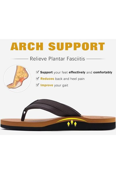 GENERAL KuaiLu Mens Flip Flops Faux Leather Thong Sandals with Arch Support