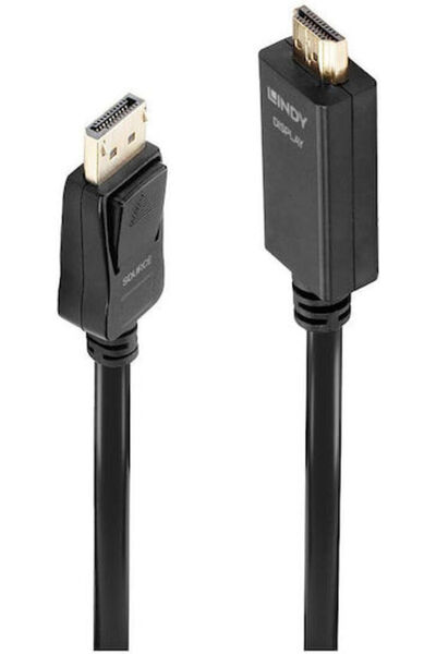 LİNDY Καλώδιο DisplayPort αρσενικό - HDMI αρσενικό 2μ Μαύρο (36922)