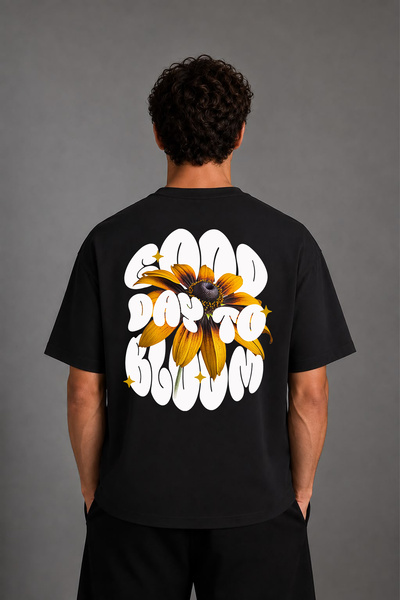 VSRN Tricou supradimensionat negru cu imprimeu pe spate Good Day 1 Design