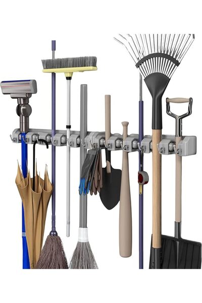 stalwart Shovel, Rake and Tool Holder with Hooks- Wall Mounted Organizer for ...