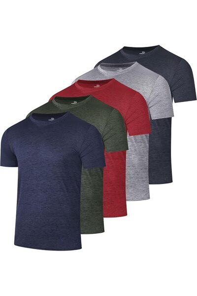 Real Essentials 5 Pack: Men’s Short Sleeve Dry Fit Active Crew Neck T Shirt -...