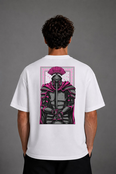 VSRN Tricou oversize alb cu imprimeu pe spate, design Knight
