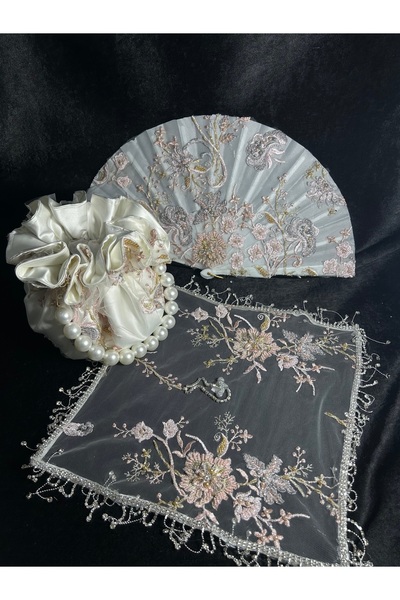 Bridal Luxe Geantă de mireasă din dantelă roz, set de trei piese pentru mirea...