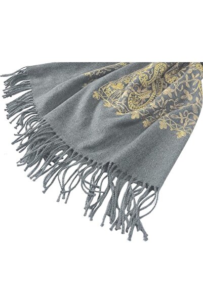 Urban CoCo Women's Embroidered Oversize Tassel Shawl Scarf
