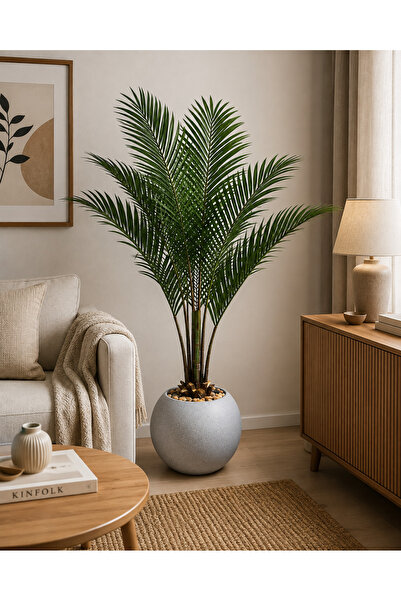 N.zone Artificial Areca Palm Tree 7 Branches 140cm Tall with Elegant Grey Pot...
