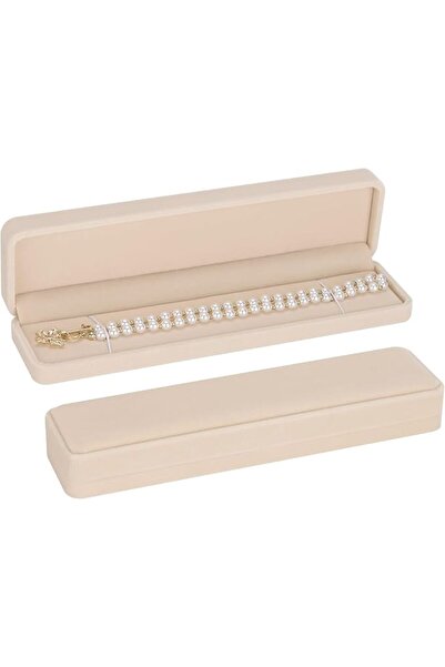 LETURE 2 Pieces Long Velvet Jewelry Chain Necklace Gift Box Set, Bracelet Sto...