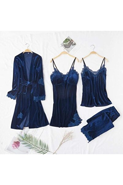 GENERAL Fashion Velvet Warm Winter Pyjamas Sets for Women, 4 Pieces