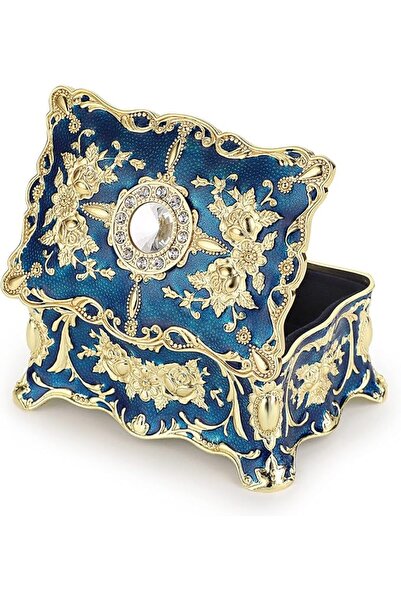 Hipiwe Vintage Jewelry Box, Small Enameled Trinket Box Organizer Rectangular ...