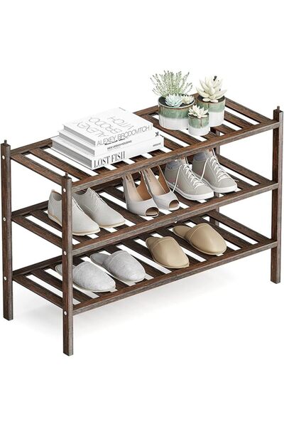 GENERAL Dranixly 2-Tier Shoe Rack, Bamboo Stackable Shoe shelf Storage Organi...