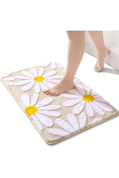 QJHOMO Pink Bathroom Rugs Cute Daisy Bath Mat White and Yellow Flower Decor R...