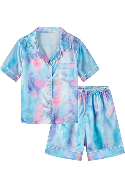 GENERAL Schbbbta Girls Boys Satin Pajamas Set, 2Piece Silk Nightwear Button-D...