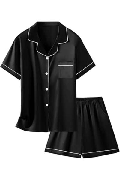 GENERAL Schbbbta Girls Boys Satin Pajamas Set, 2Piece Silk Nightwear Button-D...