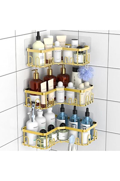 GENERAL Menbyci 3 Pack Corner Shower Caddy, Corner Shower Shelf with 18 Hooks...