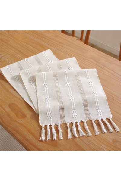 Morvena Picks Runner de masa, stil boem, culoare crem, stil country, cu ciucu...