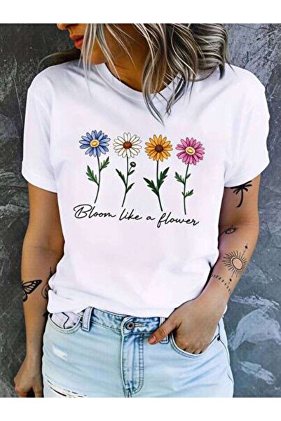 23ERVA Floral Design, Women's Bloom Like A Flower, Pure Cotton T-Shirt, Sprin...