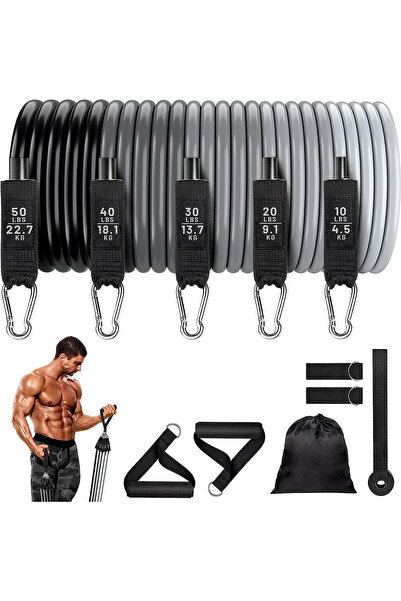 Arabest 5-Piece Resistance Band Set, Up to 200lbs, with Door Anchor Handles A...