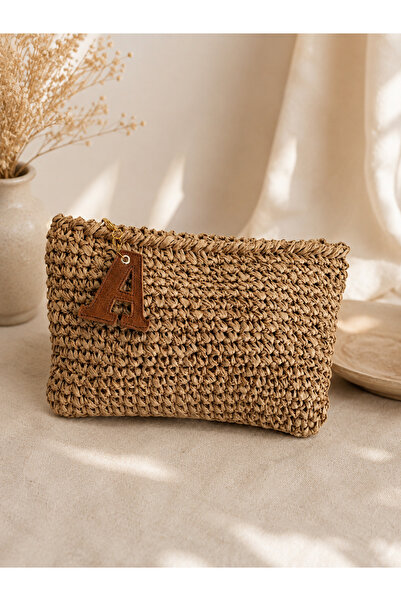 Afra El Örgüsü Portföy (Clutch) Çanta, Kişiselleştirilmiş Deri Harfli El Çantası